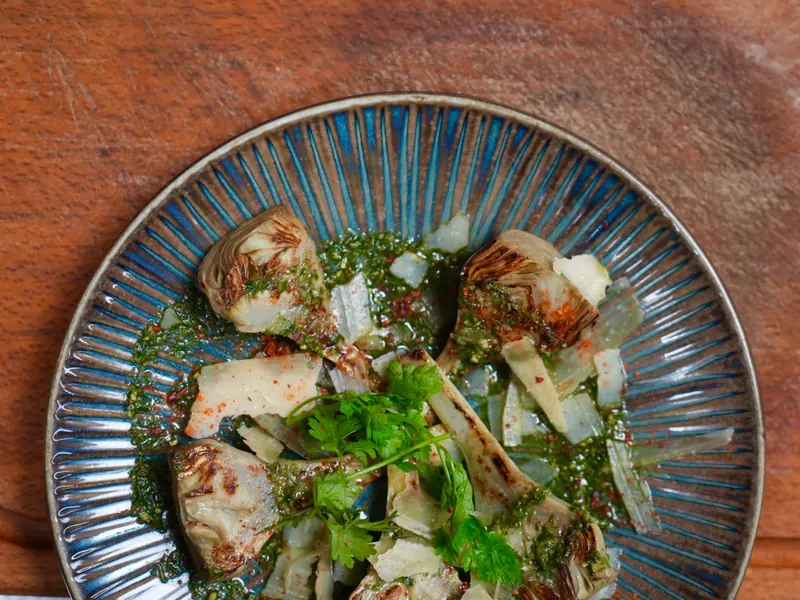 Artichokes, green sauce