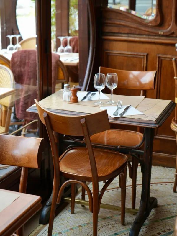 A table for two, Marble, bentwood, mosaic floor